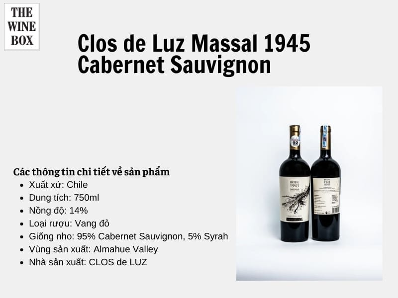 Clos de Luz Massal 1945 Cabernet Sauvignon - sản phẩm vang đỏ hấp dẫn