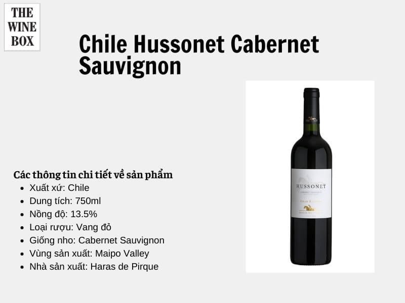 Chile Hussonet Cabernet Sauvignon - sản phẩm vang đỏ có nồng độ cồn dịu nhẹ