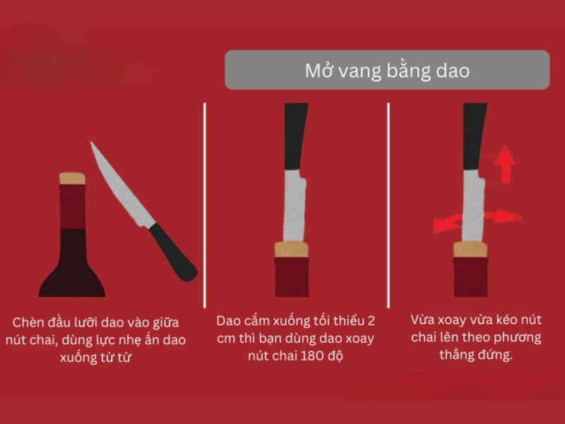 Cách mở rượu vang không cần dụng cụ - dùng dao